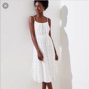 LOFT white midi dress with blue dots